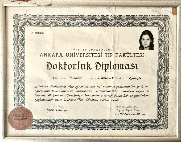 Zeynep Nazan Baykan Ankara Üniversitesi Doktorluk Diploması.