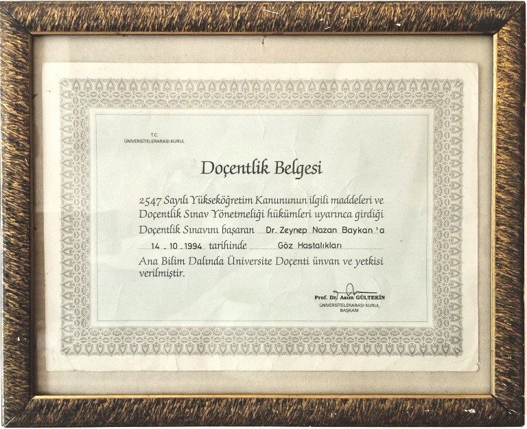 Zeynep Nazan Baykan Doçentlik Belgesi.